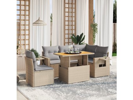 6dílná zahradní sedací souprava s poduškami béžová polyratan 3271759