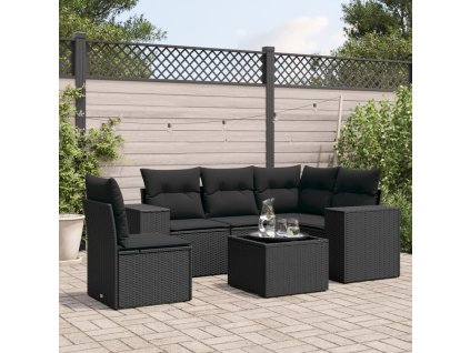 6dílná zahradní sedací souprava s poduškami černá polyratan 3254912
