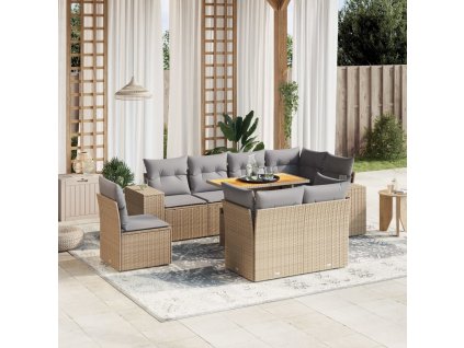 9dílná zahradní sedací souprava s poduškami béžová polyratan 3272732