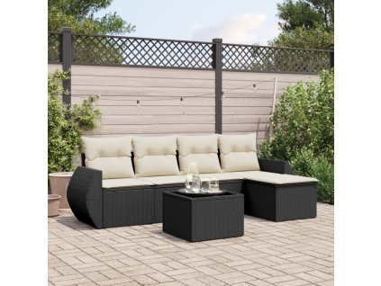 6dílná zahradní sedací souprava s poduškami černá polyratan 3221295