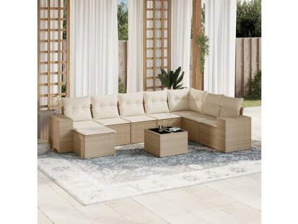 9dílná zahradní sedací souprava s poduškami béžová polyratan 3222967