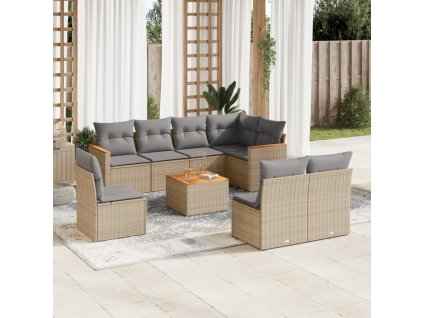 9dílná zahradní sedací souprava a podušky mix béžové polyratan 3226052
