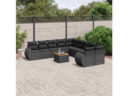 11dílná zahradní sedací souprava s poduškami černá polyratan 3225194