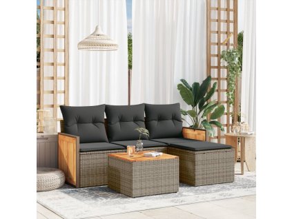 5dílná zahradní sedací souprava s poduškami šedá polyratan 3227593