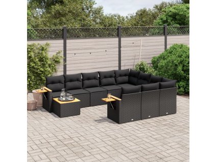 11dílná zahradní sedací souprava s poduškami černá polyratan 3227203