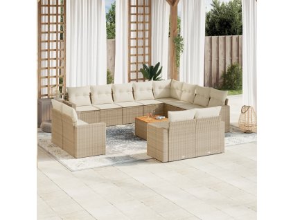 13dílná zahradní sedací souprava s poduškami béžová polyratan 3256723