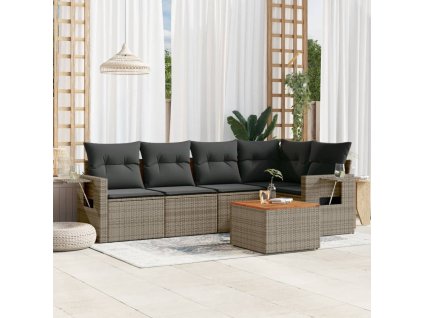 6dílná zahradní sedací souprava s poduškami šedá polyratan 3256886