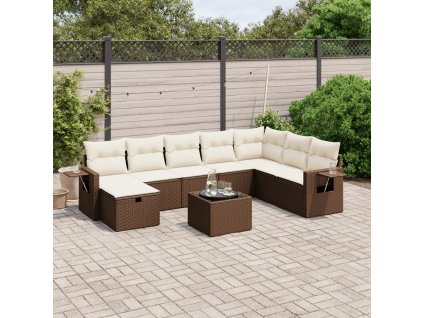 9dílná zahradní sedací souprava s poduškami hnědá polyratan 3263909
