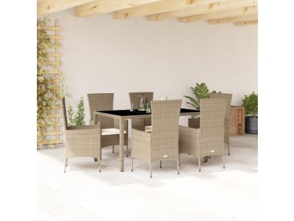 7dílný zahradní jídelní set s poduškami béžový polyratan 3277572