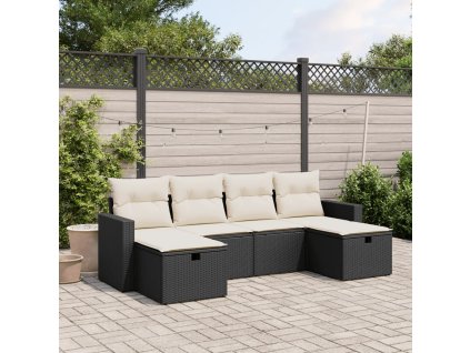 6dílná zahradní sedací souprava s poduškami černá polyratan 3263542