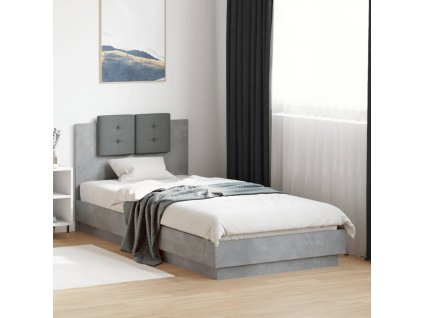 Rám postele s čelem a LED osvětlením betonově šedý 100 x 200 cm 3210027