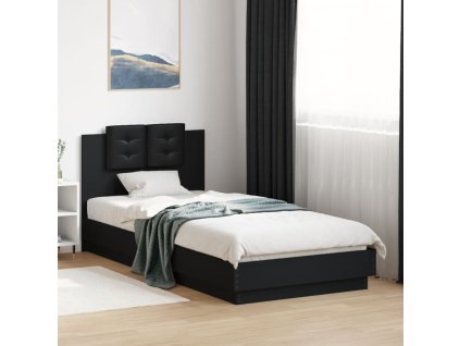 Rám postele s čelem a LED osvětlením černý 100 x 200 cm 3210025