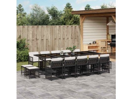 15dílný zahradní jídelní set s poduškami černý polyratan 3211710