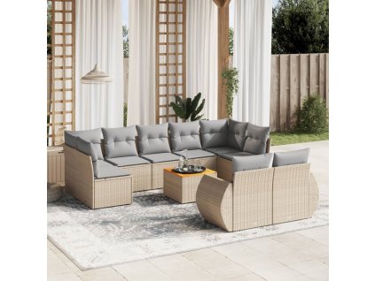 10dílná zahradní sedací souprava s poduškami béžová polyratan 3225156