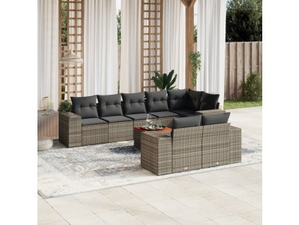 9dílná zahradní sedací souprava s poduškami šedá polyratan 3225535