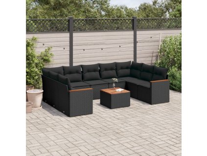 10dílná zahradní sedací souprava s poduškami černá polyratan 3226279