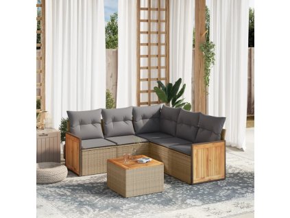 6dílná zahradní sedací souprava s poduškami béžová polyratan 3227648