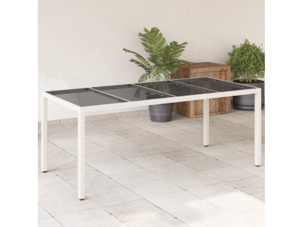 Zahradní stůl se skleněnou deskou bílý 190x90x75 cm polyratan 368129