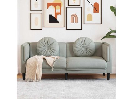 Pohovka s polštáři 2místná světle šedá samet 372632