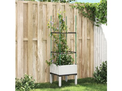 Zahradní truhlík s treláží bílý 40 x 40 x 142,5 cm PP 367949