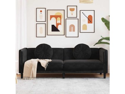 Pohovka s polštáři 3místná černá samet 372647