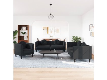 3dílná sedací souprava s polštáři černá samet 3209252