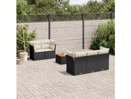 6dílná zahradní sedací souprava s poduškami černá polyratan 3255811