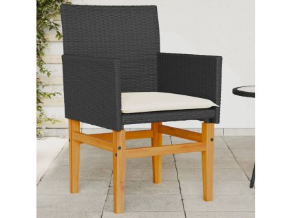 Zahradní židle s poduškami 2 ks černé polyratan a masivní dřevo 368714