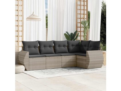 5dílná zahradní sedací souprava a podušky světle šedá polyratan 3221331