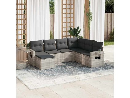 7dílná zahradní sedací souprava a podušky světle šedá polyratan 3220501