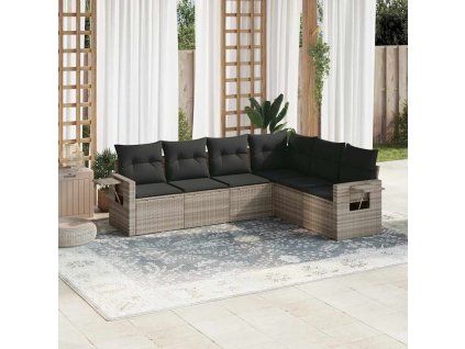 6dílná zahradní sedací souprava a podušky světle šedá polyratan 3220211