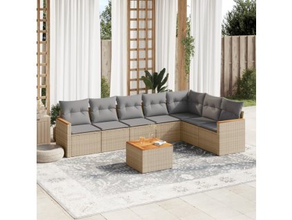 8dílná zahradní sedací souprava a podušky mix béžové polyratan 3226038