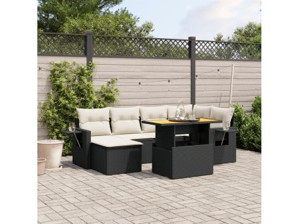 7dílná zahradní sedací souprava s poduškami černá polyratan 3271854