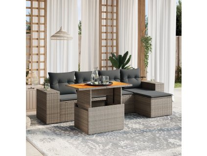 6dílná zahradní sedací souprava s poduškami šedá polyratan 3272614