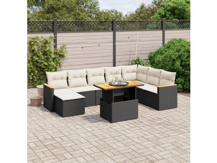 9dílná zahradní sedací souprava s poduškami černá polyratan 3273212