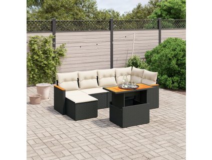 7dílná zahradní sedací souprava s poduškami černá polyratan 3273177