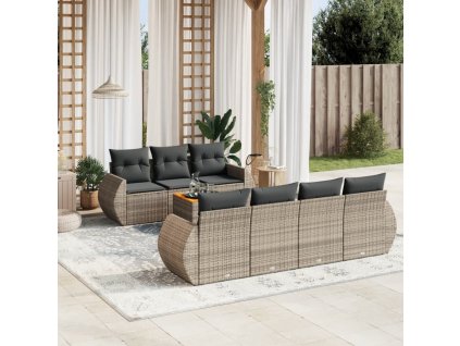 8dílná zahradní sedací souprava s poduškami šedá polyratan 3257243