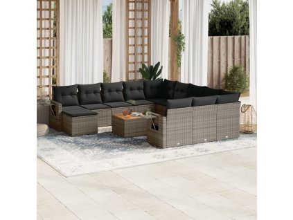 13dílná zahradní sedací souprava s poduškami šedá polyratan 3257201