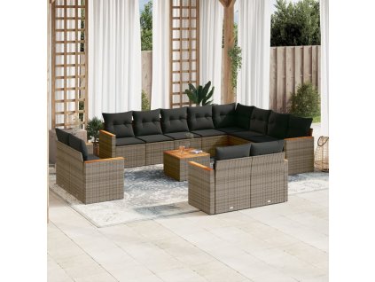 13dílná zahradní sedací souprava s poduškami šedá polyratan 3226522