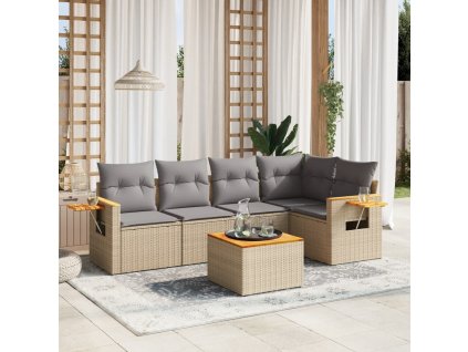 6dílná zahradní sedací souprava s poduškami béžová polyratan 3226794