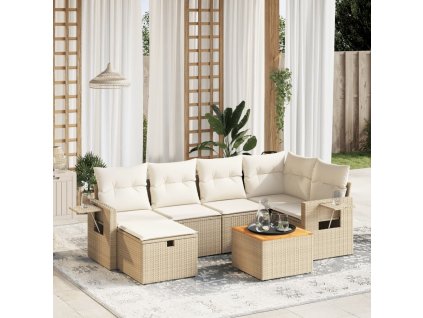 7dílná zahradní sedací souprava s poduškami béžová polyratan 3264950