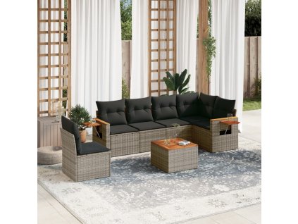 7dílná zahradní sedací souprava s poduškami šedá polyratan 3226865