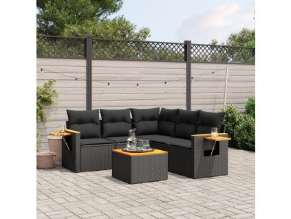 6dílná zahradní sedací souprava s poduškami černá polyratan 3226804