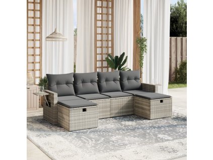 6dílná zahradní sedací souprava a podušky světle šedá polyratan 3263858