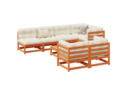 8dílná zahradní sedací souprava podušky voskově hnědá borovice 3299347