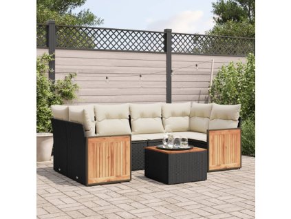 7dílná zahradní sedací souprava s poduškami černá polyratan 3227477