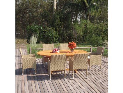 7dílný zahradní jídelní set polyratan béžový 3070753