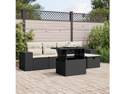 6dílná zahradní sedací souprava s poduškami černá polyratan 3275286