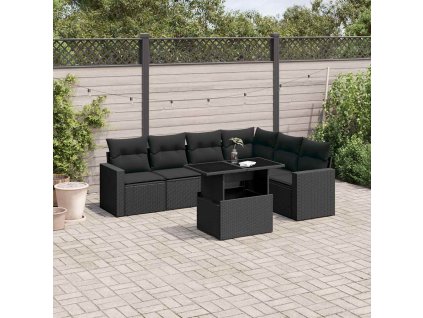 7dílná zahradní sedací souprava s poduškami černá polyratan 3267295