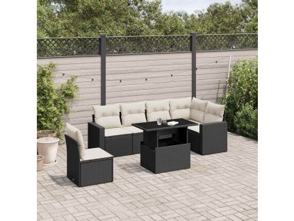 7dílná zahradní sedací souprava s poduškami černá polyratan 3267306